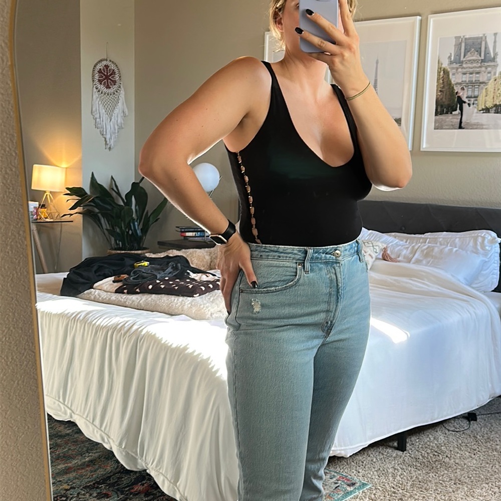 RARE Naked Wardrobe Bodysuit Black with rings on the side - Size Large